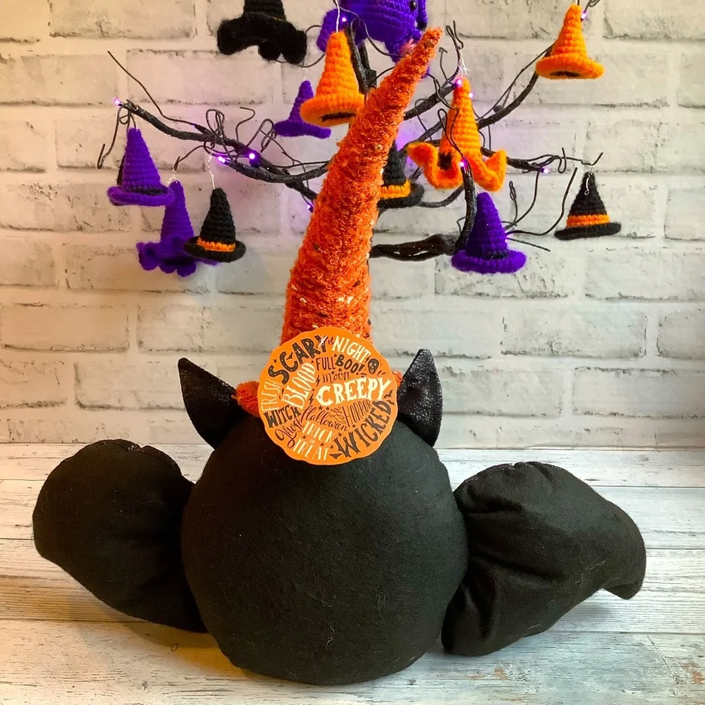 16” Plush Halloween Bat With Witch Hat Decor